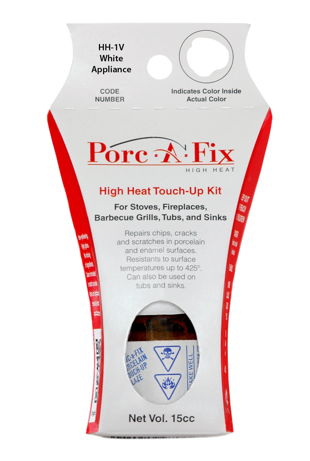 Porc-A-Fix® HIGH HEAT Touch-Up Glaze

The original Porc-A-Fix® glaze is not intended for use on materials exposed to high temperatures.  For those applications, there is Porc-A-Fix High Heat, a select line of colors specifically formulated to withstand temperatures up to 425 degrees F.  
Porc-A-Fix High Heat is for use on stovetops, enamel fireplaces, barbecues and other surfaces exposed to high heat.
