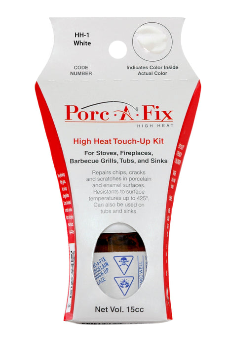 Porc-A-Fix® HIGH HEAT Touch-Up Glaze

The original Porc-A-Fix® glaze is not intended for use on materials exposed to high temperatures.  For those applications, there is Porc-A-Fix High Heat, a select line of colors specifically formulated to withstand temperatures up to 425 degrees F.  
Porc-A-Fix High Heat is for use on stovetops, enamel fireplaces, barbecues and other surfaces exposed to high heat.
