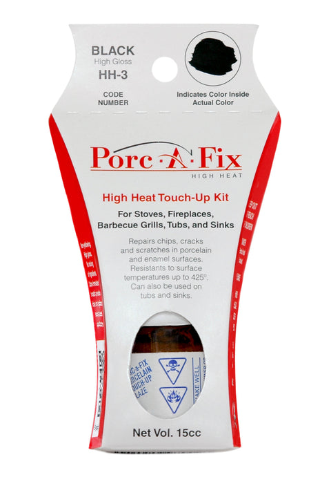 Porc-A-Fix® HIGH HEAT Touch-Up Glaze

The original Porc-A-Fix® glaze is not intended for use on materials exposed to high temperatures.  For those applications, there is Porc-A-Fix High Heat, a select line of colors specifically formulated to withstand temperatures up to 425 degrees F.  
Porc-A-Fix High Heat is for use on stovetops, enamel fireplaces, barbecues and other surfaces exposed to high heat.
