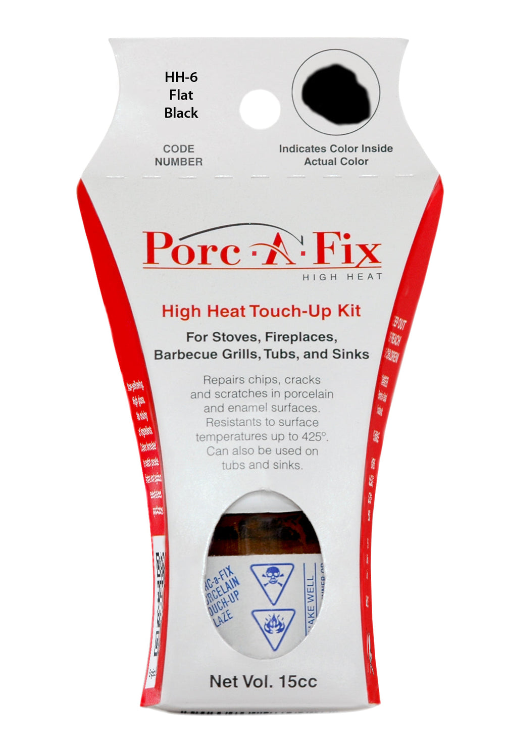 Porc-A-Fix® HIGH HEAT Touch-Up Glaze

The original Porc-A-Fix® glaze is not intended for use on materials exposed to high temperatures.  For those applications, there is Porc-A-Fix High Heat, a select line of colors specifically formulated to withstand temperatures up to 425 degrees F.  
Porc-A-Fix High Heat is for use on stovetops, enamel fireplaces, barbecues and other surfaces exposed to high heat.
