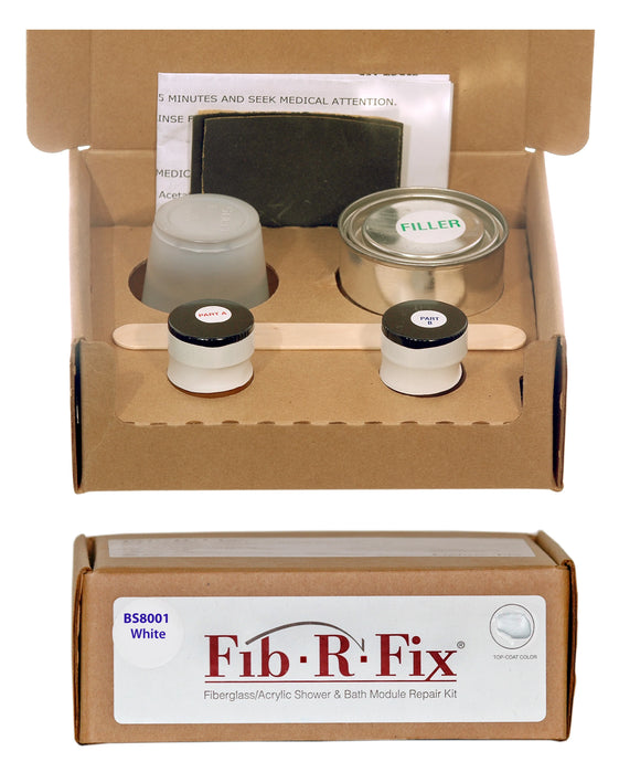 Fiberglass/Acrylic Shower & Bath Module Repair Kit

Repair chips, small cracks and holes in fiberglass and acrylic bathroom fixtures.
Specific color matches to bathroom fixture manufacture’s specifications.
